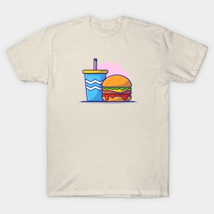 Burger And Soda Cartoon Vector Icon Illustration (4) T-Shirt